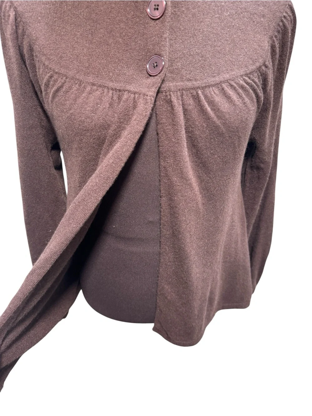VTG Kenar 100% Cashmere Open Front Mock Neck Button Sweater Cardigan Chocolate M - Picture 4 of 11
